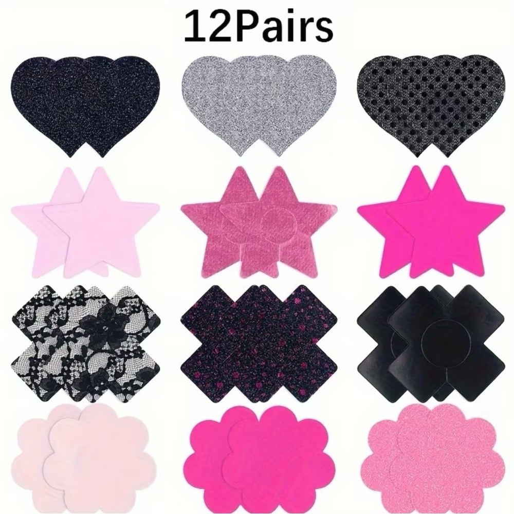 12 Pairs Assorted Nipple Covers Pasties, NEW